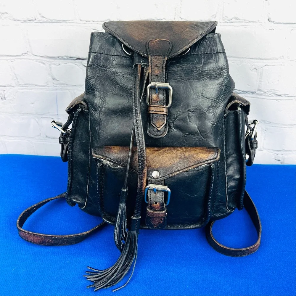 Freebird by Steven Black Leather Backpack with Brown Accents